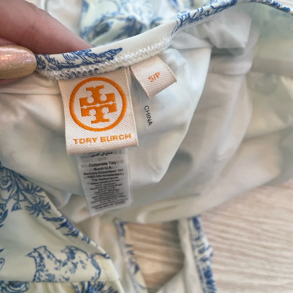 Tory Burch Blue and White Toile One-Piece Swimsuit - Picture 3 of 8